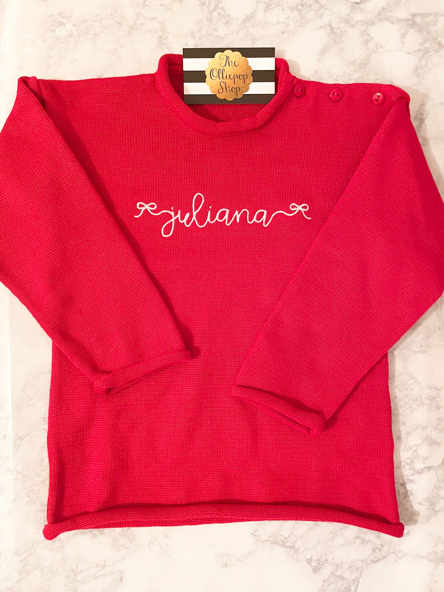 Bow Name Rollneck Button Neck Sweater