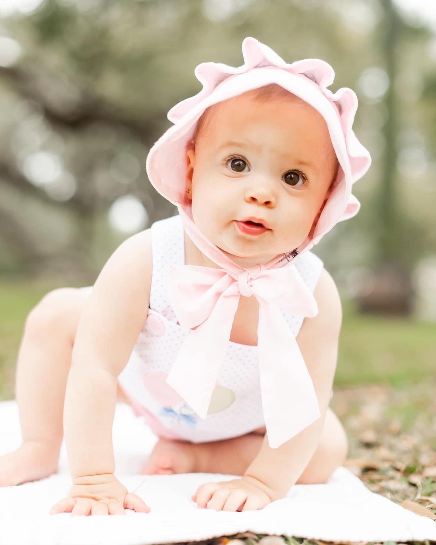 White Light Pink Light Blue Red Eyelet Trim or Plain Southern Style Bow Tie Bonnet