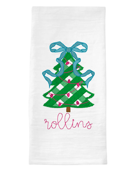 Gingham Tree Christmas Tea Towel