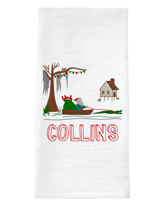 Santa Swamp House Christmas Tea Towel