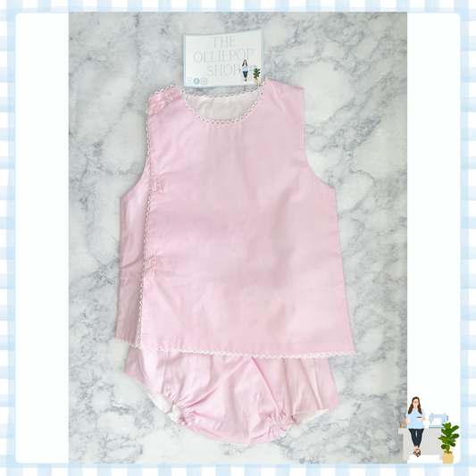 Pink with White Picot Trim Diaper Set