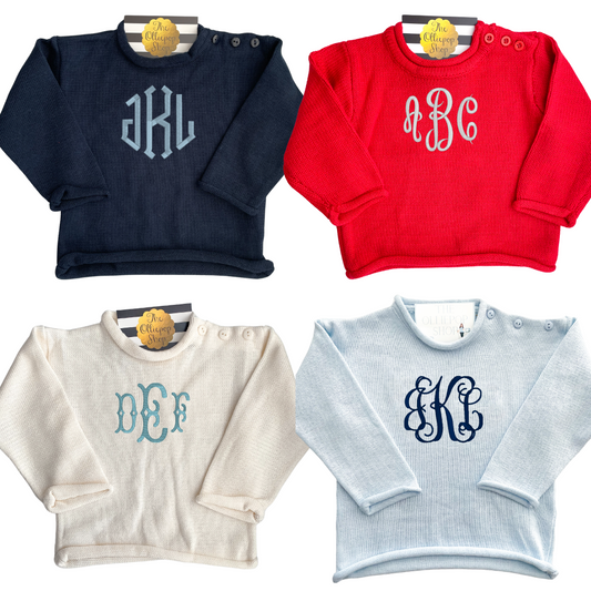 Chest Monogram Rollneck Button Neck Sweater