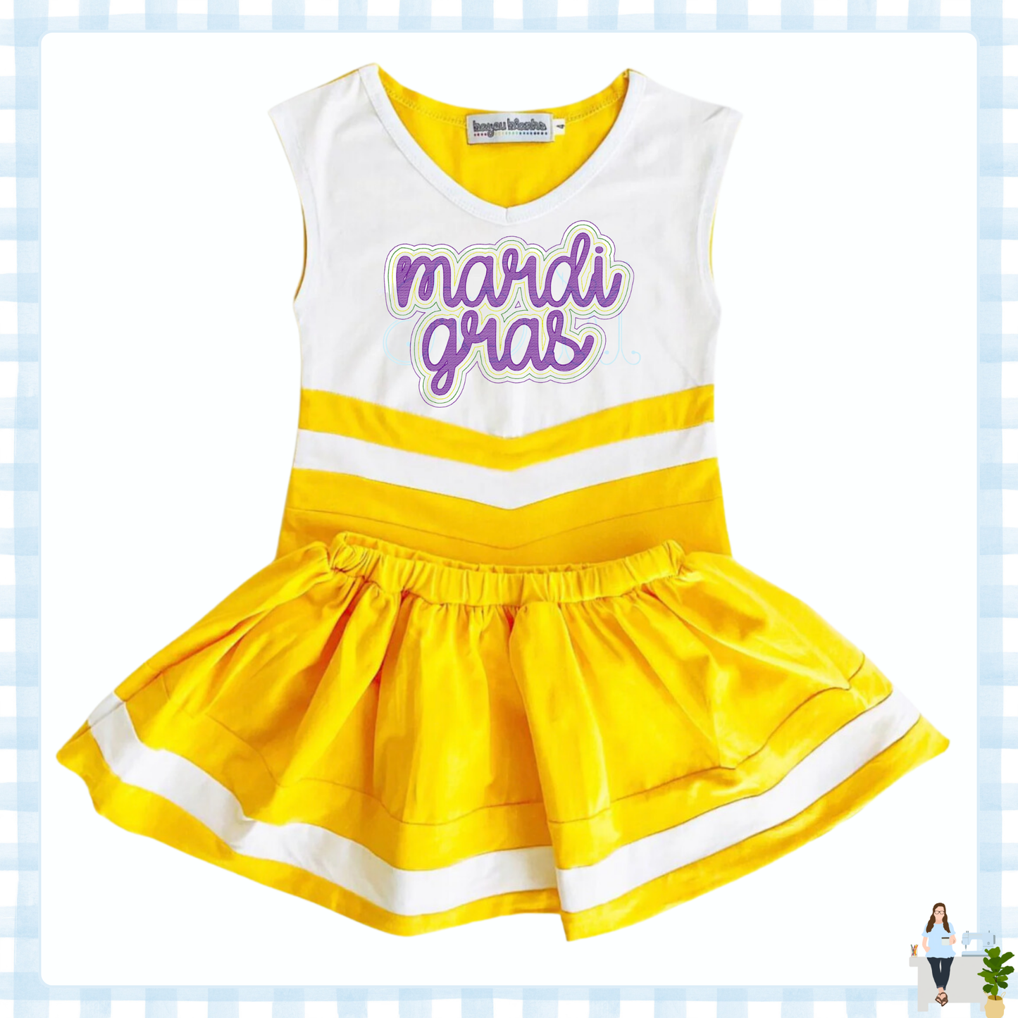 Mardi Gras  Cheer Uniform Purple Green Gold Monogram Personalized Cotton Play Cheerleader Team Football Baseball Basketball Spirit Uniform