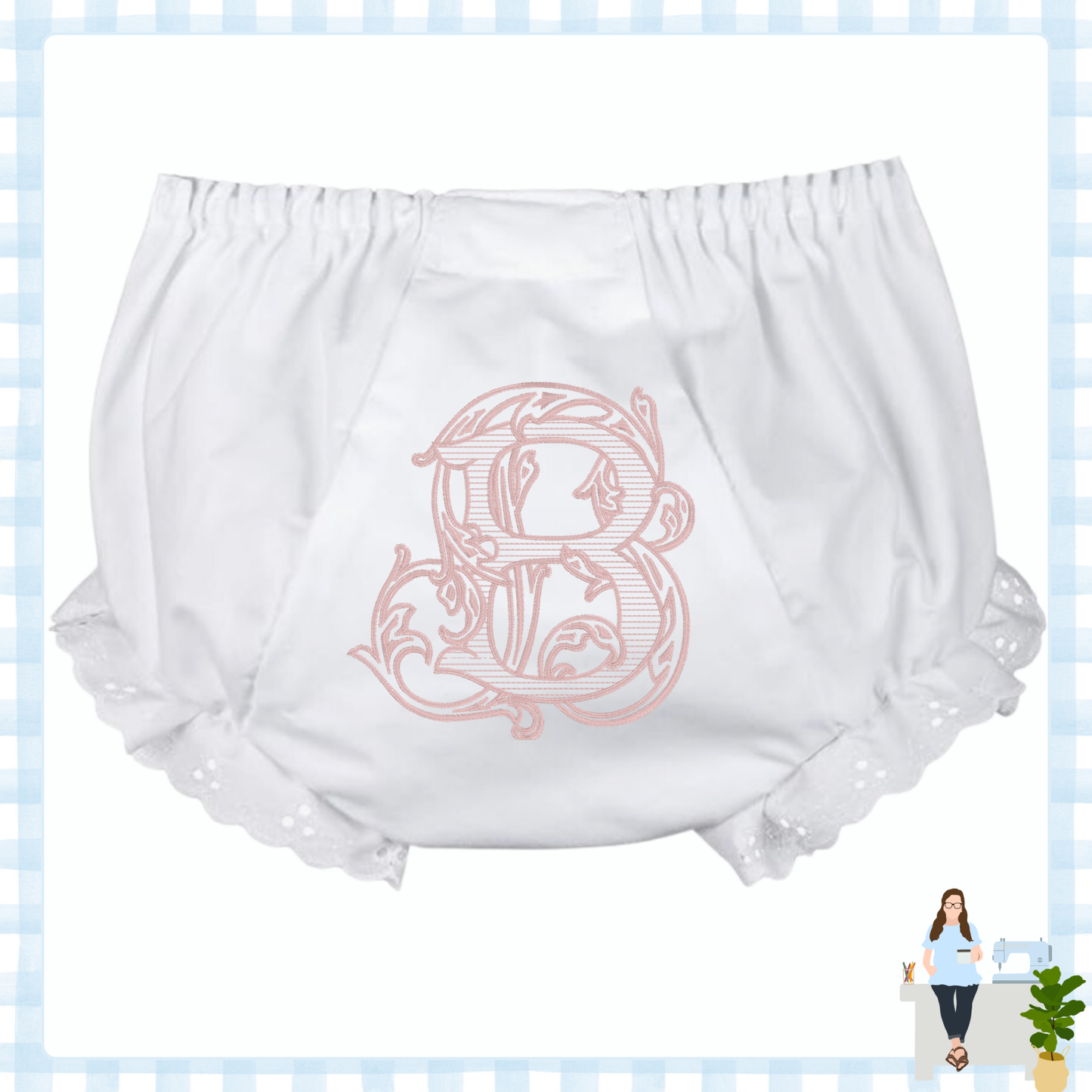 Eyelet Trim Vintage Vine Single Initial Bloomers