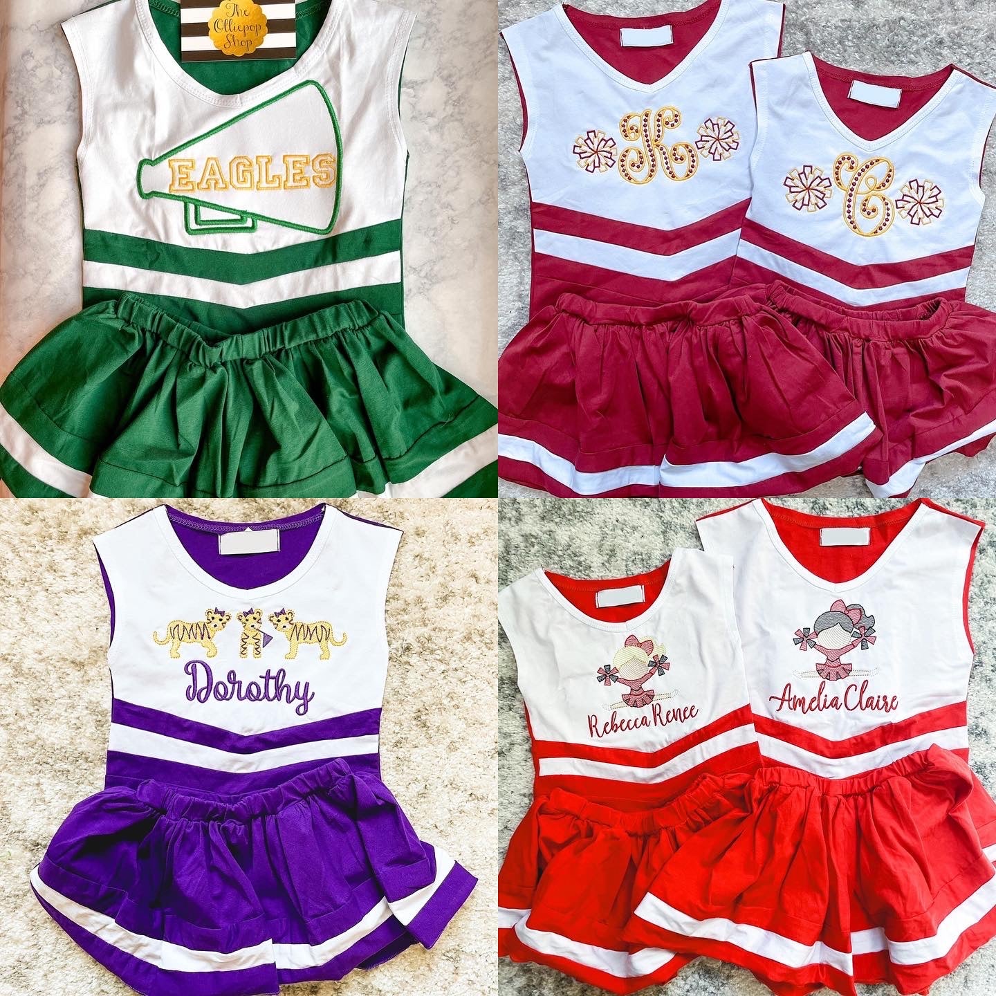 Mardi Gras  Cheer Uniform Purple Green Gold Monogram Personalized Cotton Play Cheerleader Team Football Baseball Basketball Spirit Uniform