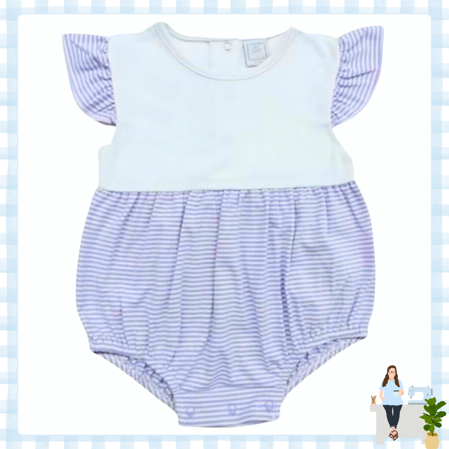 Purple Striped Knit Flutter Sleeve Bubble Monogram Personalized Bubble with Snap Closure