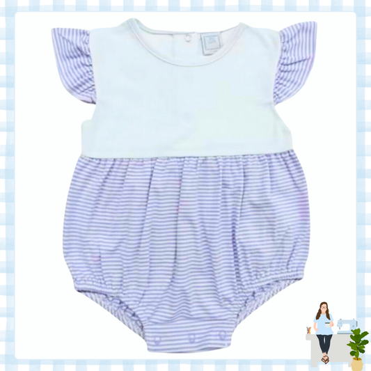 Purple Striped Knit Flutter Sleeve Bubble Monogram Personalized Bubble with Snap Closure