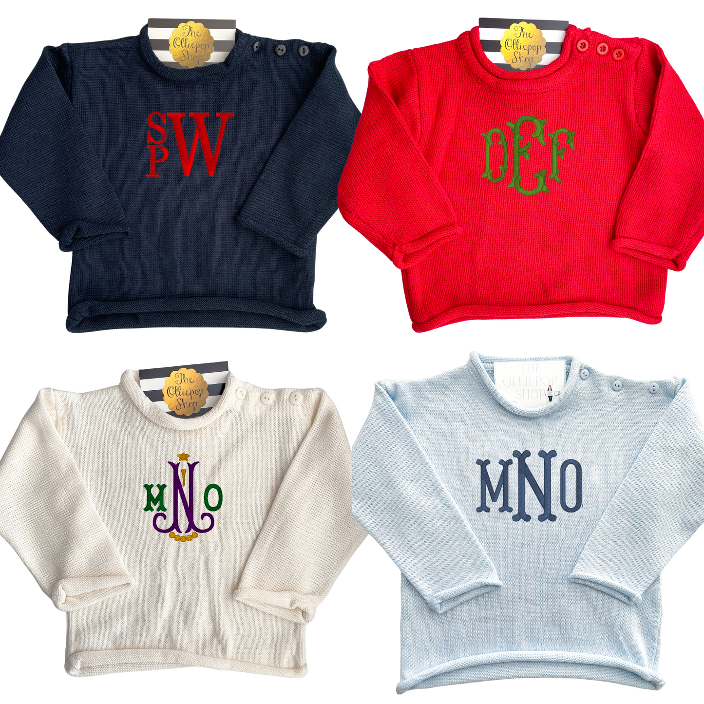 Chest Monogram Rollneck Button Neck Sweater