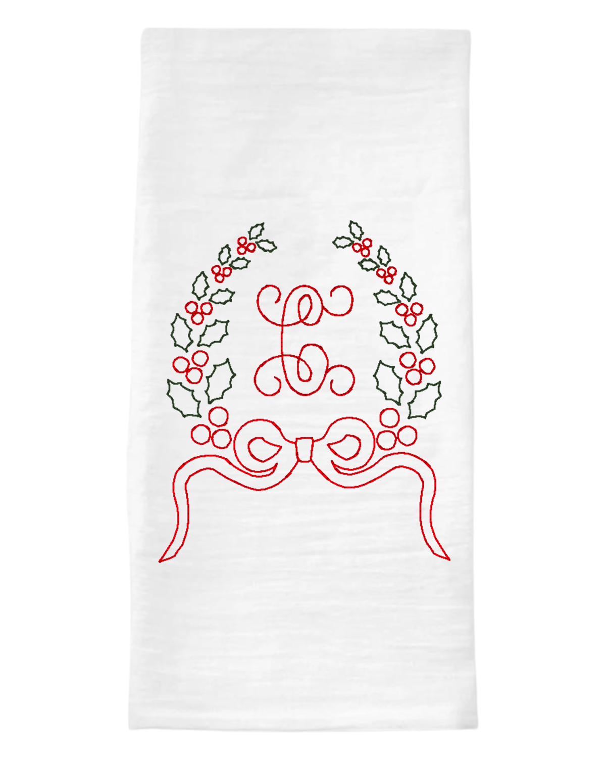 Holly Wreath Christmas Tea Towel