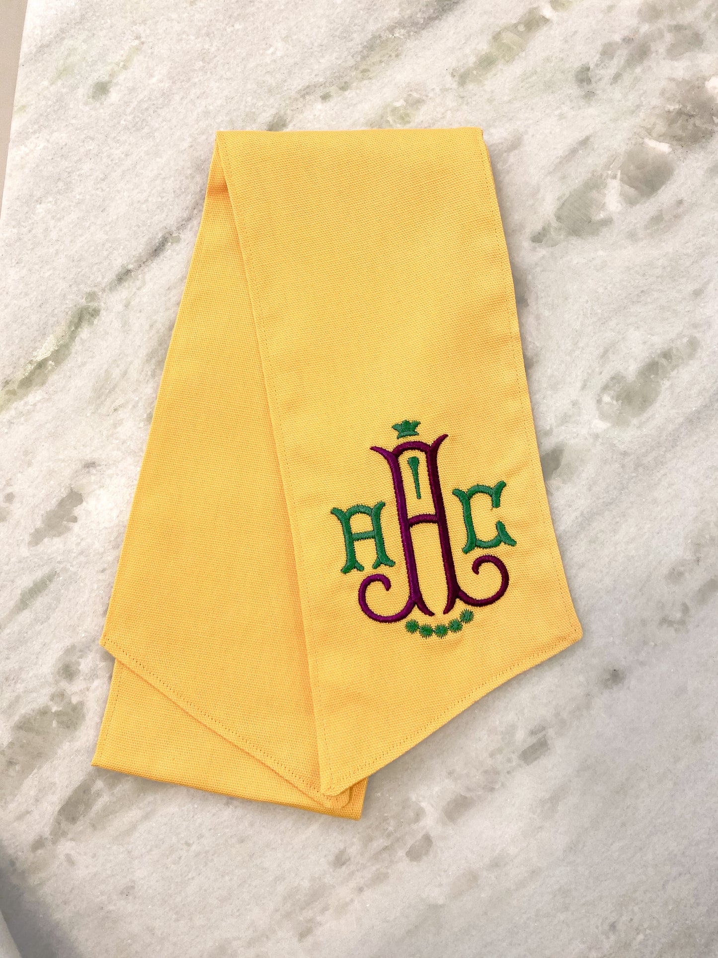 Mardi Gras Wreath Sash-White Seersucker with Lavender OR Green Trim