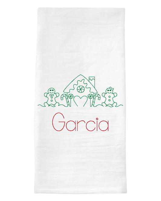 Single Color Gingerbread Line Christmas Tea Towel
