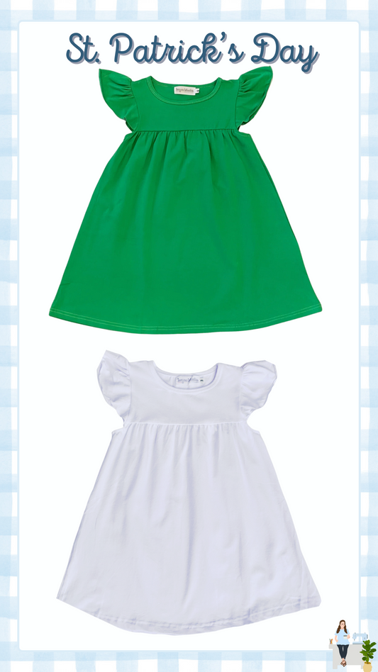 Green or White Short Sleeve Flutter Dress St. Patrick's Day