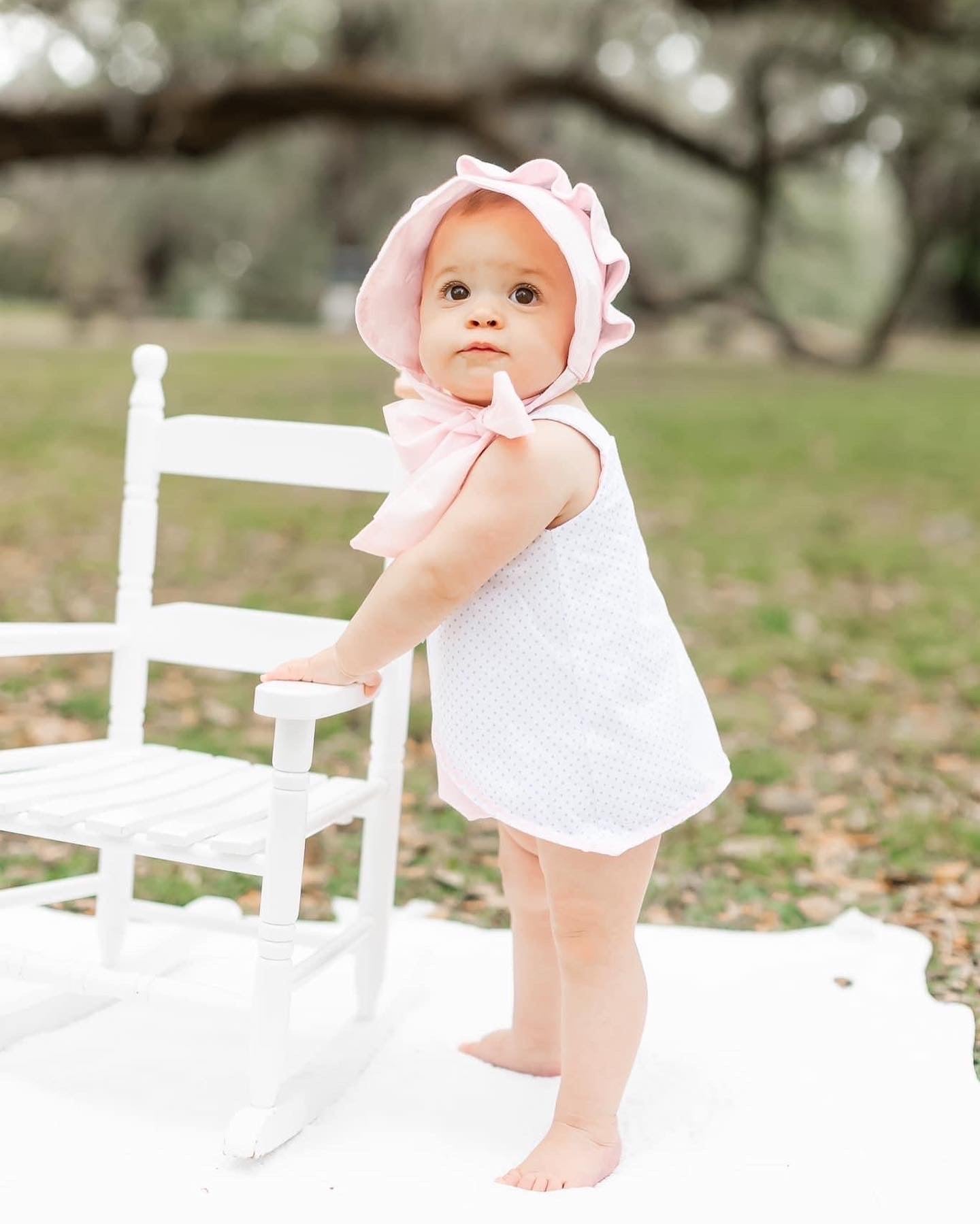 White Light Pink Light Blue Red Eyelet Trim or Plain Southern Style Bow Tie Bonnet