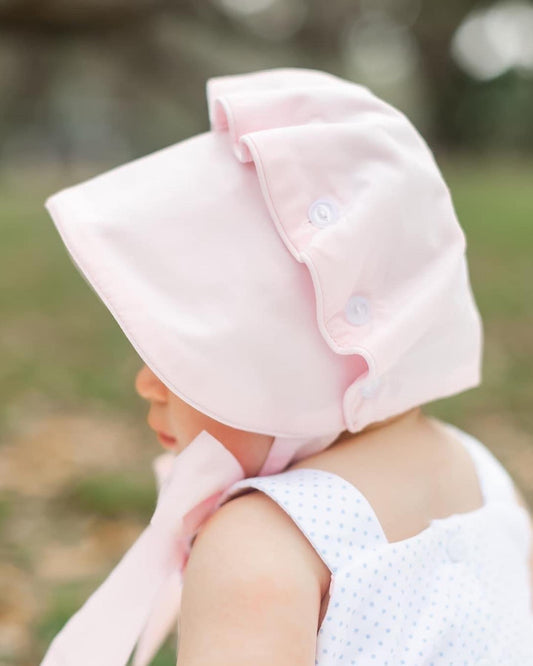 White Light Pink Light Blue Red Eyelet Trim or Plain Southern Style Bow Tie Bonnet