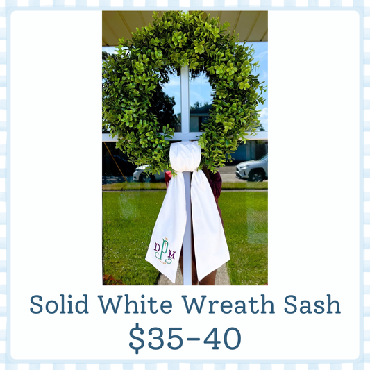 Mardi Gras Wreath Sash-Solid White