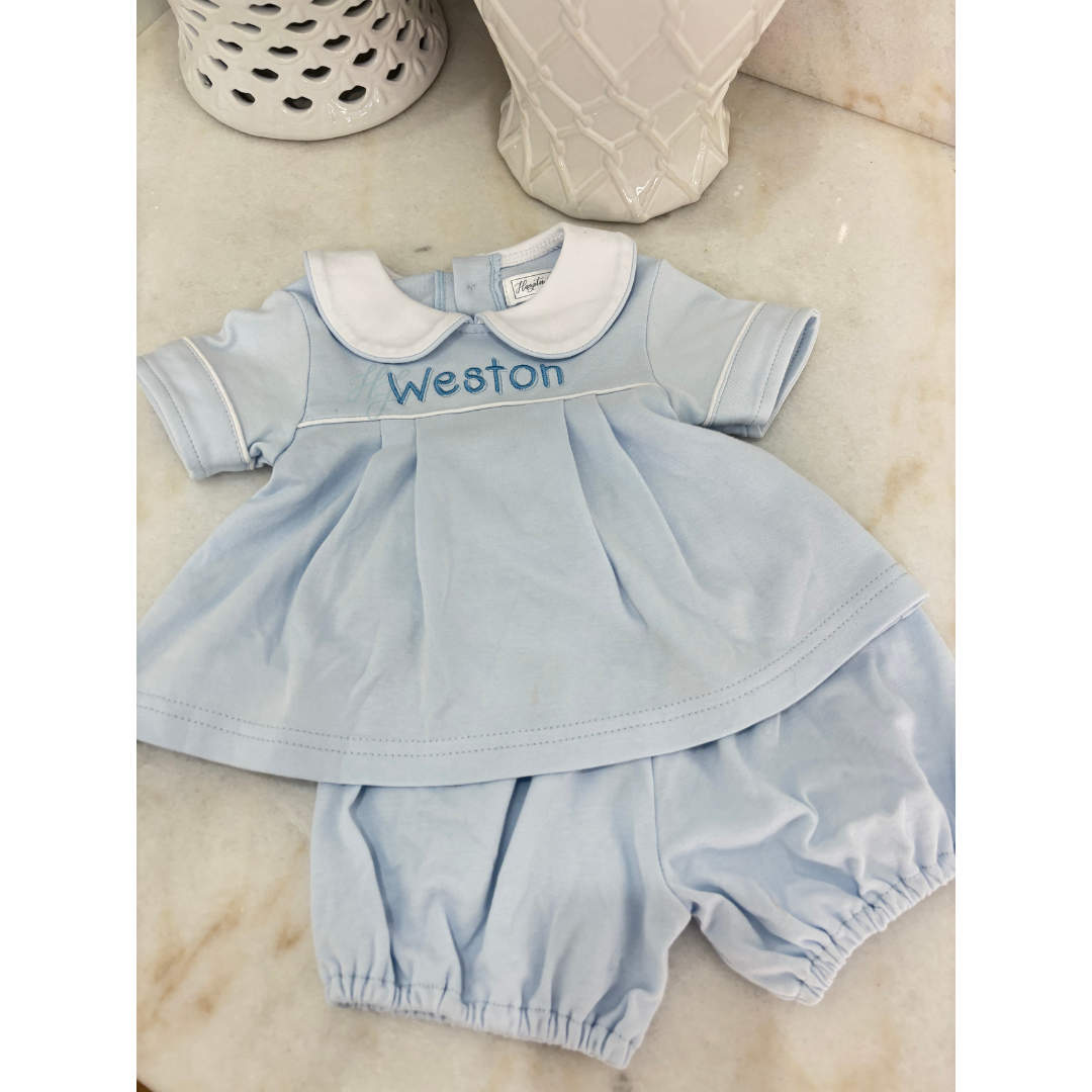 Hampton Light Blue Picot Bloomer Set