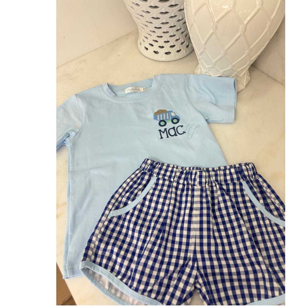 Hampton Light Blue and Navy Gingham Pocket Short Set