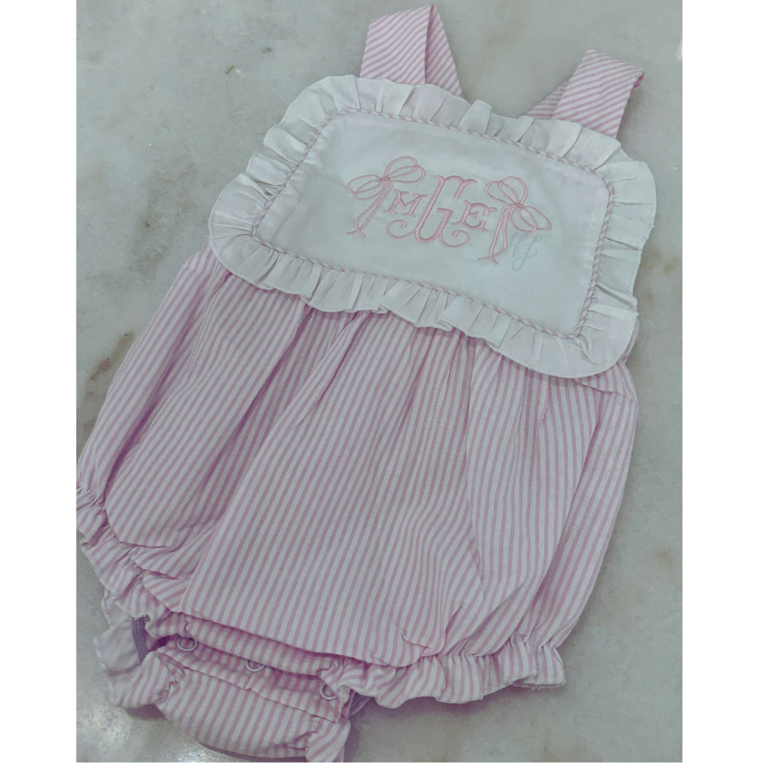 Hampton Light Pink Ruffle Seersucker Sunsuit