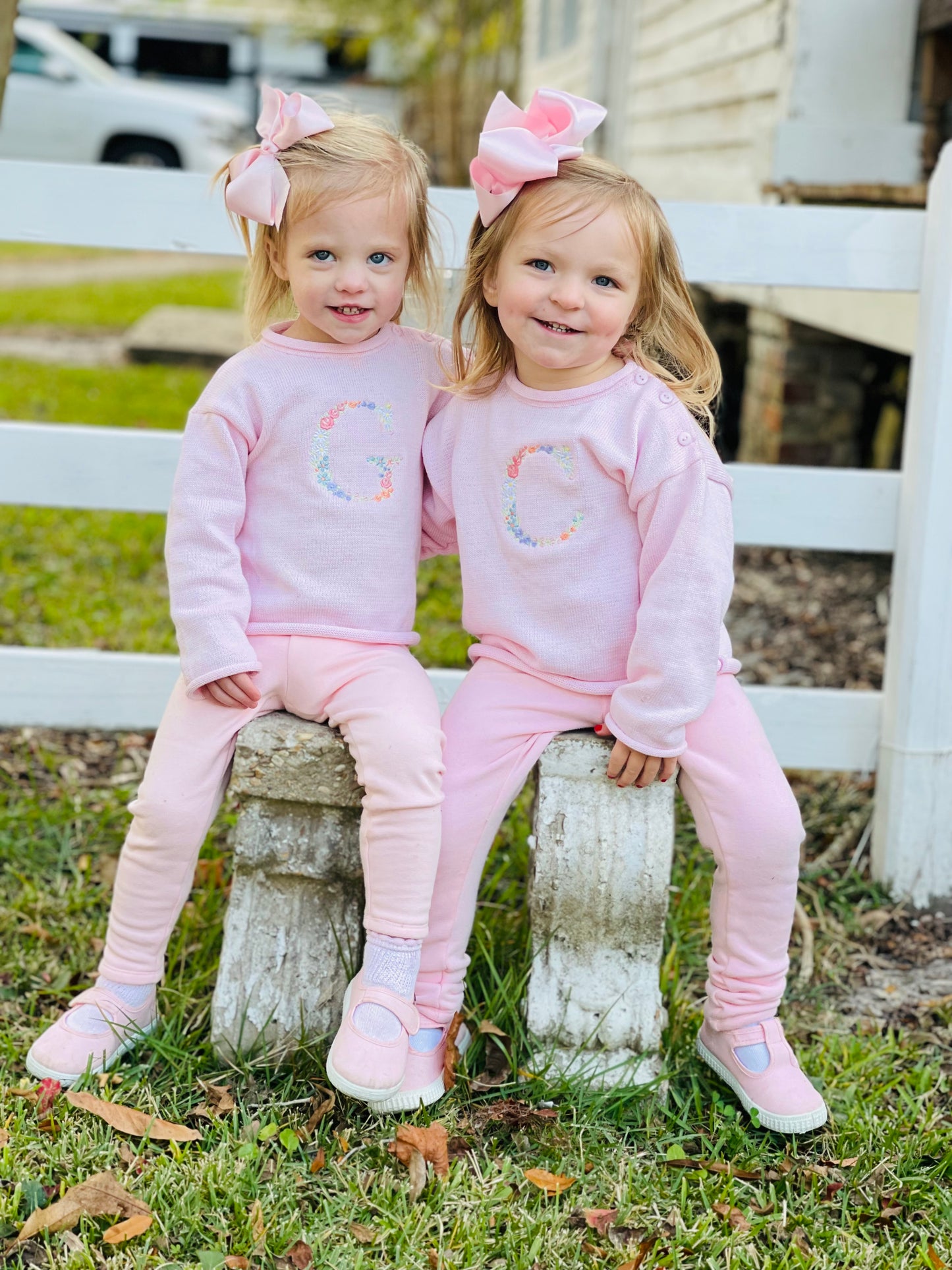 Floral Initial Rollneck Button Neck Sweater