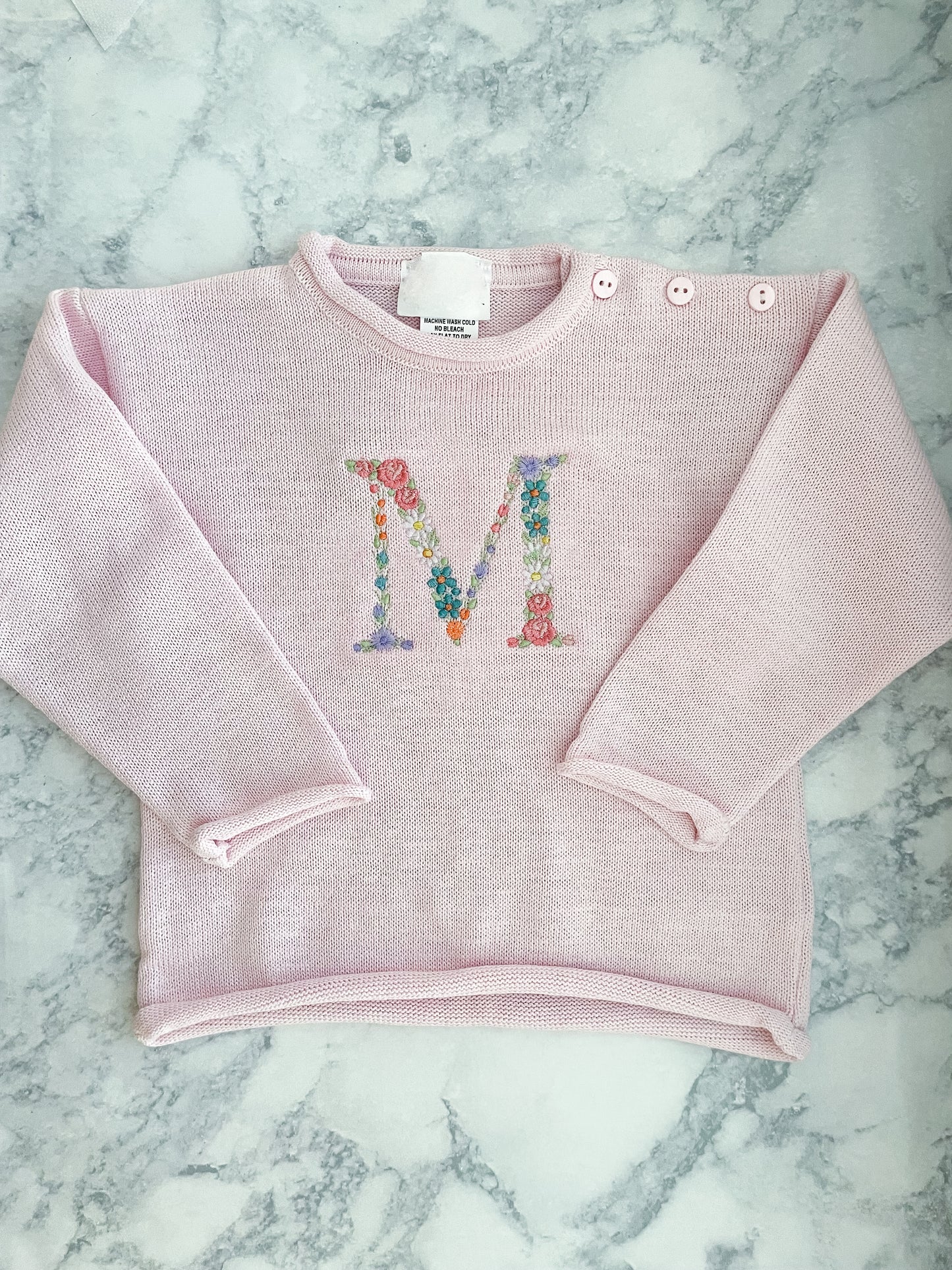 Floral Initial Rollneck Button Neck Sweater
