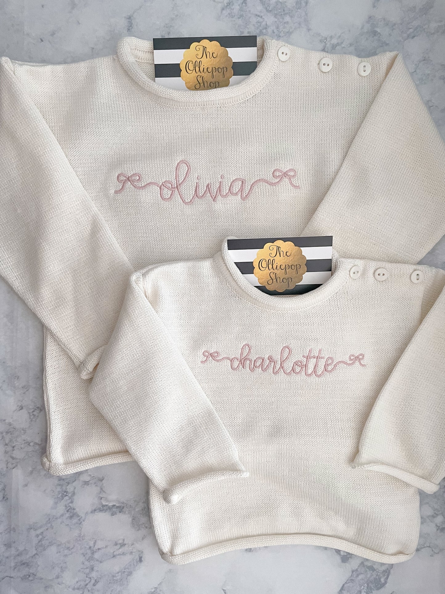 Bow Name Rollneck Button Neck Sweater