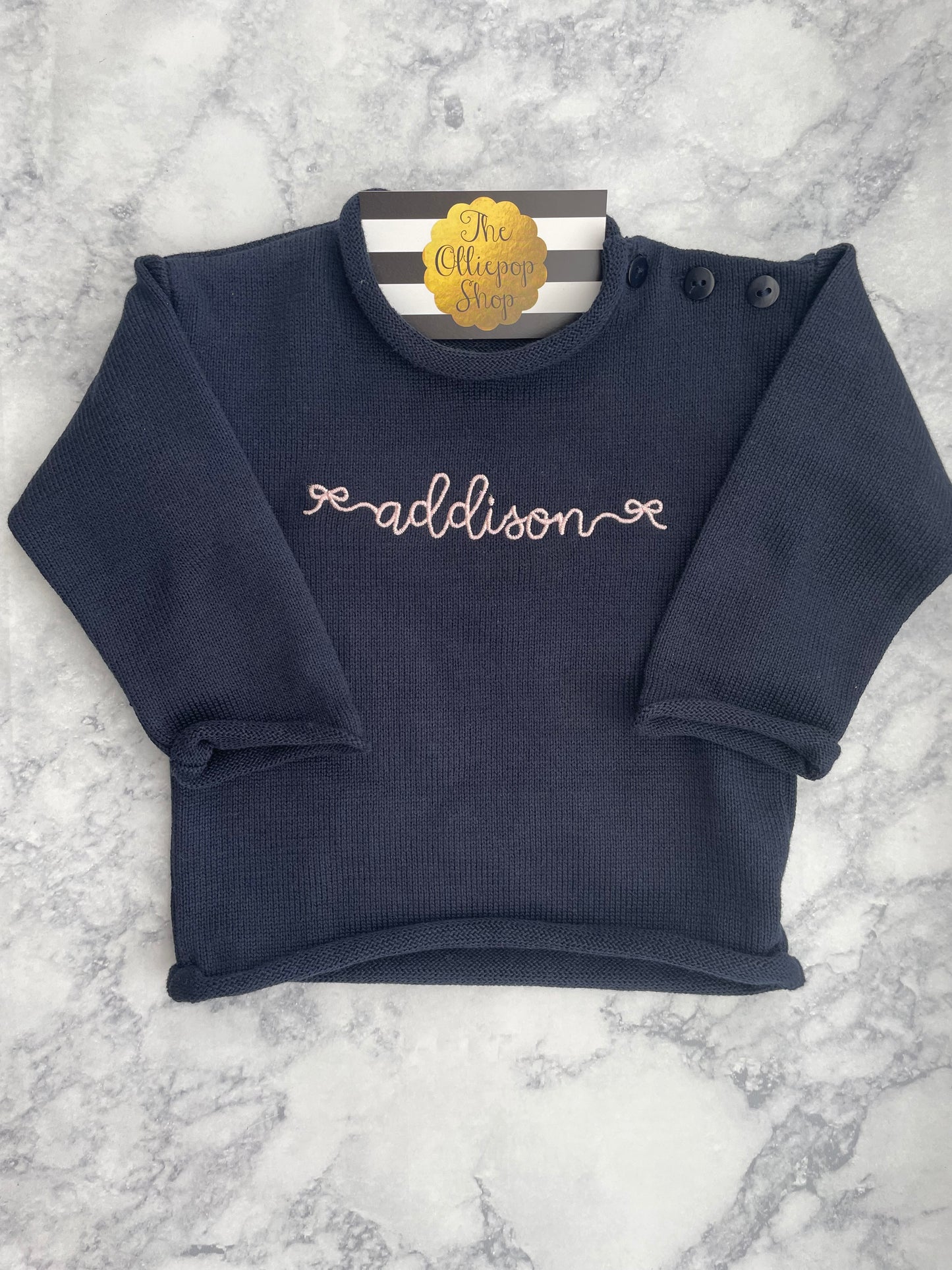 Bow Name Rollneck Button Neck Sweater