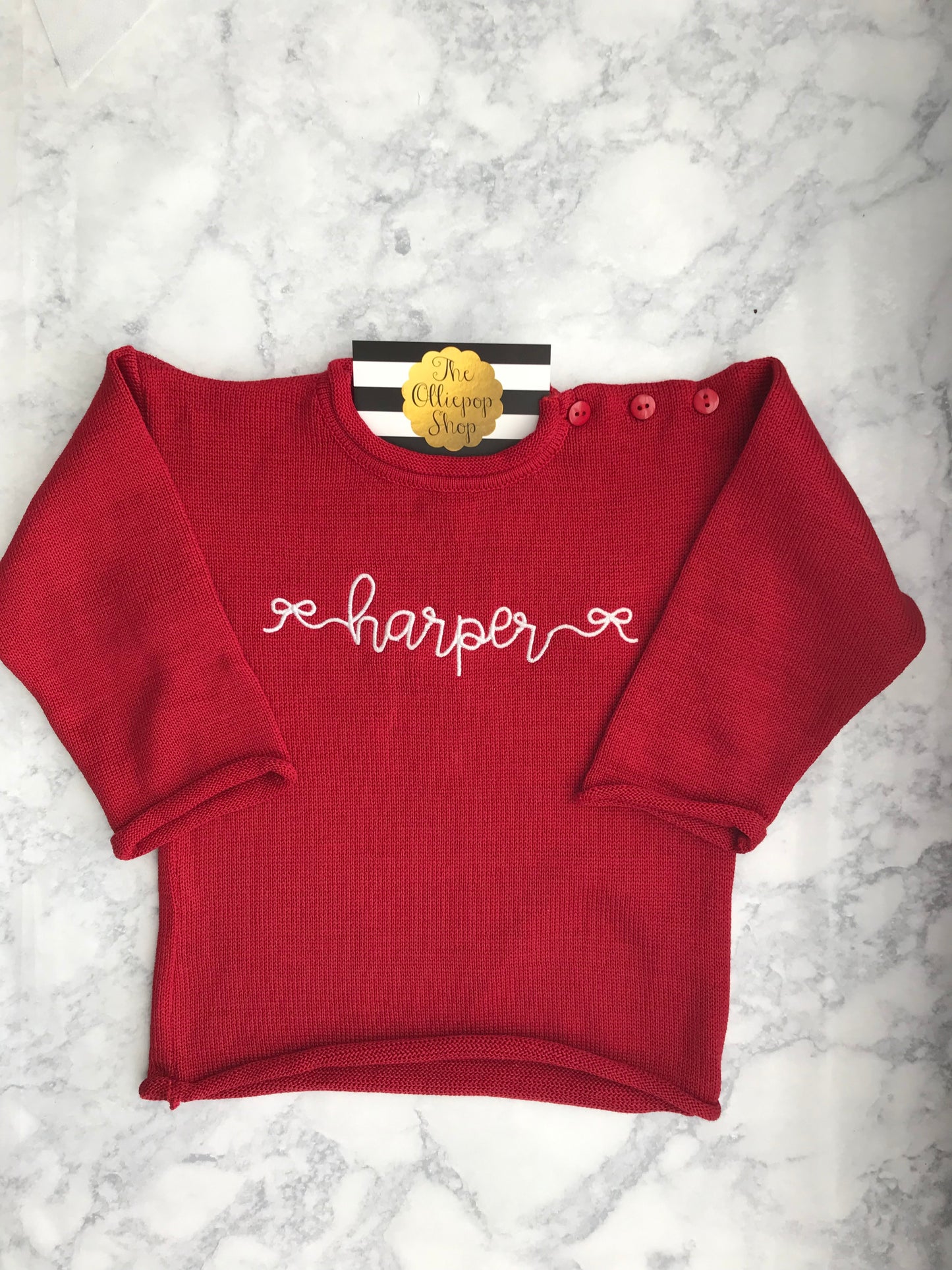 Bow Name Rollneck Button Neck Sweater