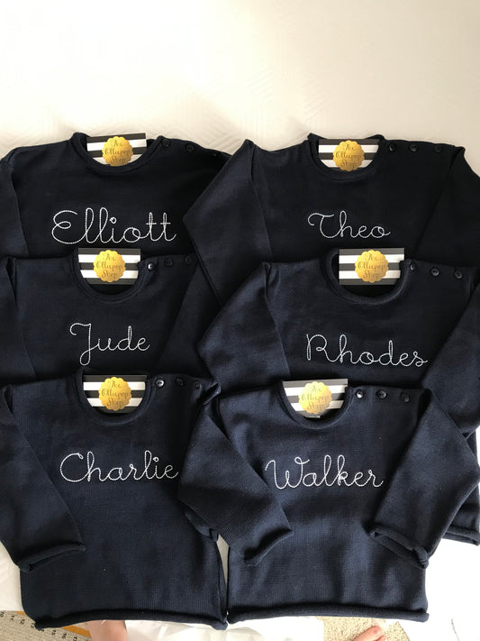 Chest Name Rollneck Button Neck Sweater