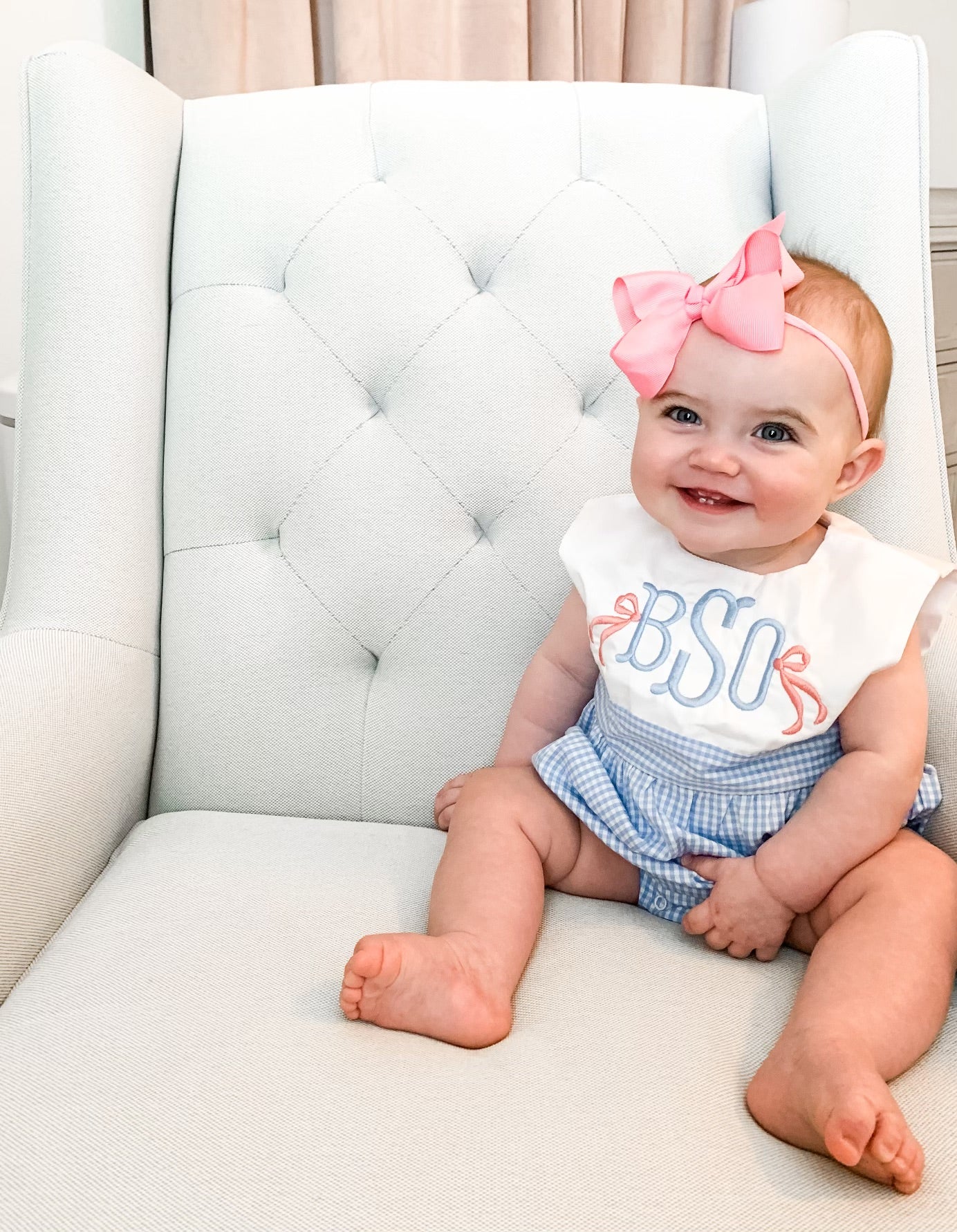 Blue and White Bib Gingham Knit Bubble