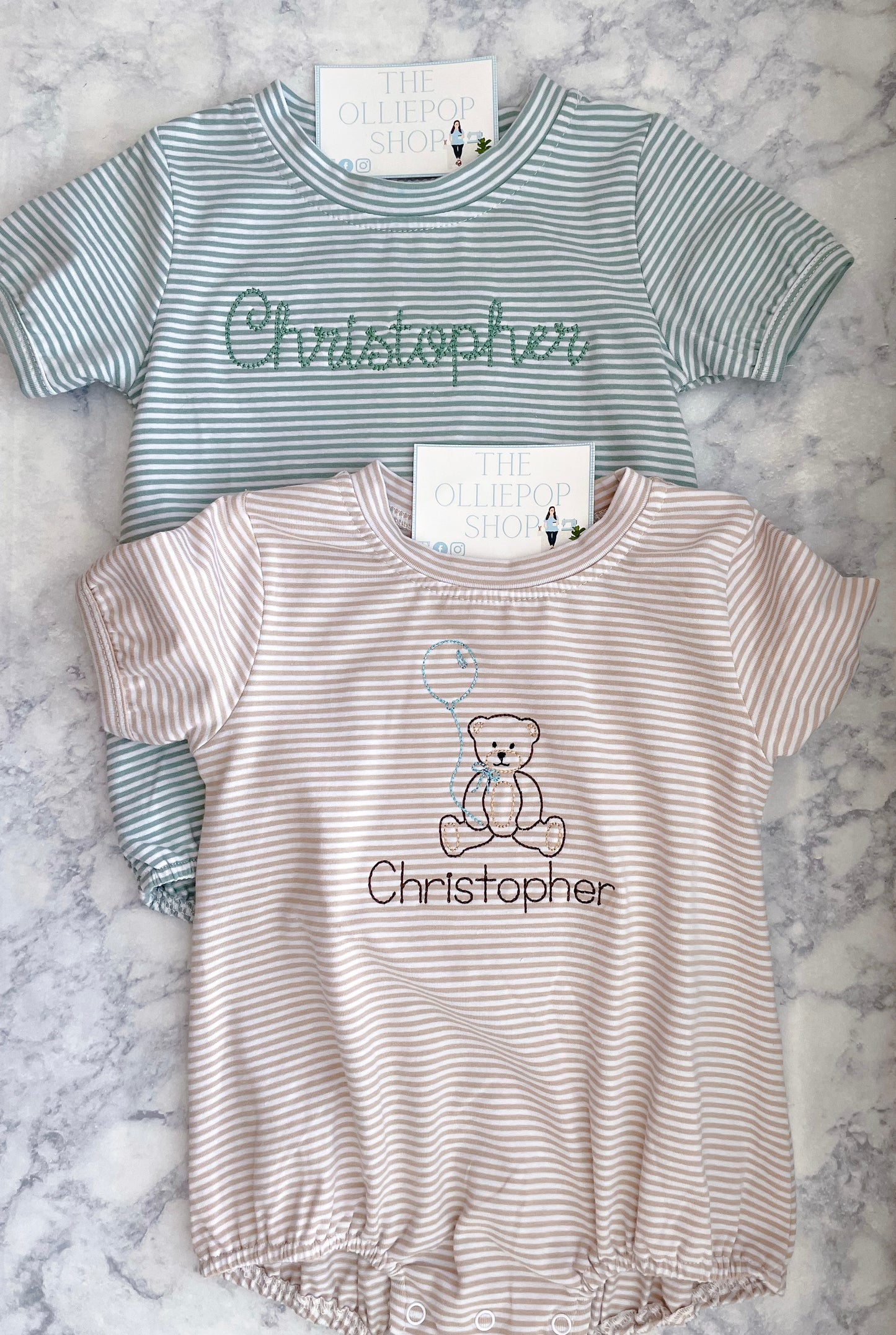 Grey Striped Knit Unisex bubble Monogram Personalized Bubble with Snap Closure unisex