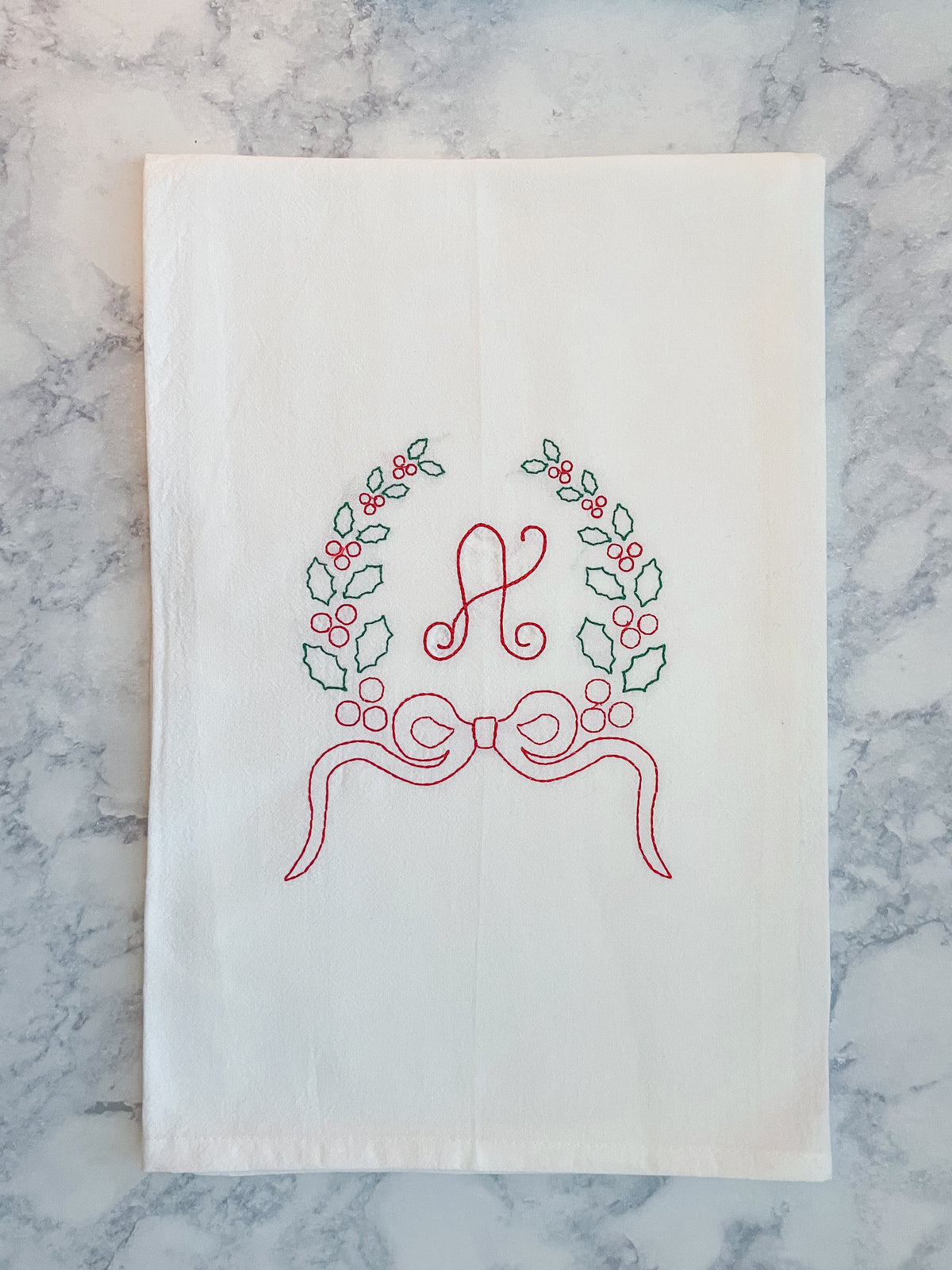 Holly Wreath Christmas Tea Towel