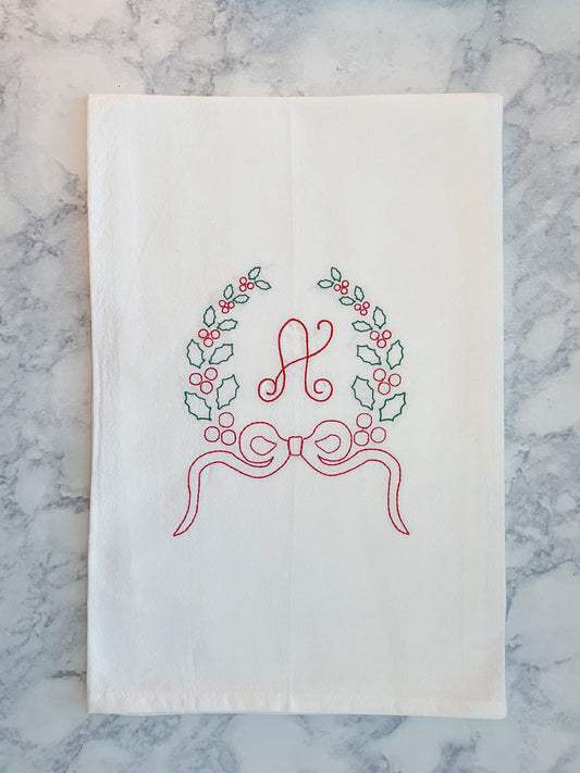 Holly Wreath Christmas Tea Towel