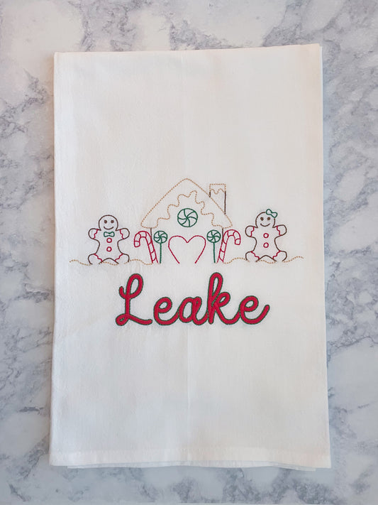 Multicolor Gingerbread Line Christmas Tea Towel