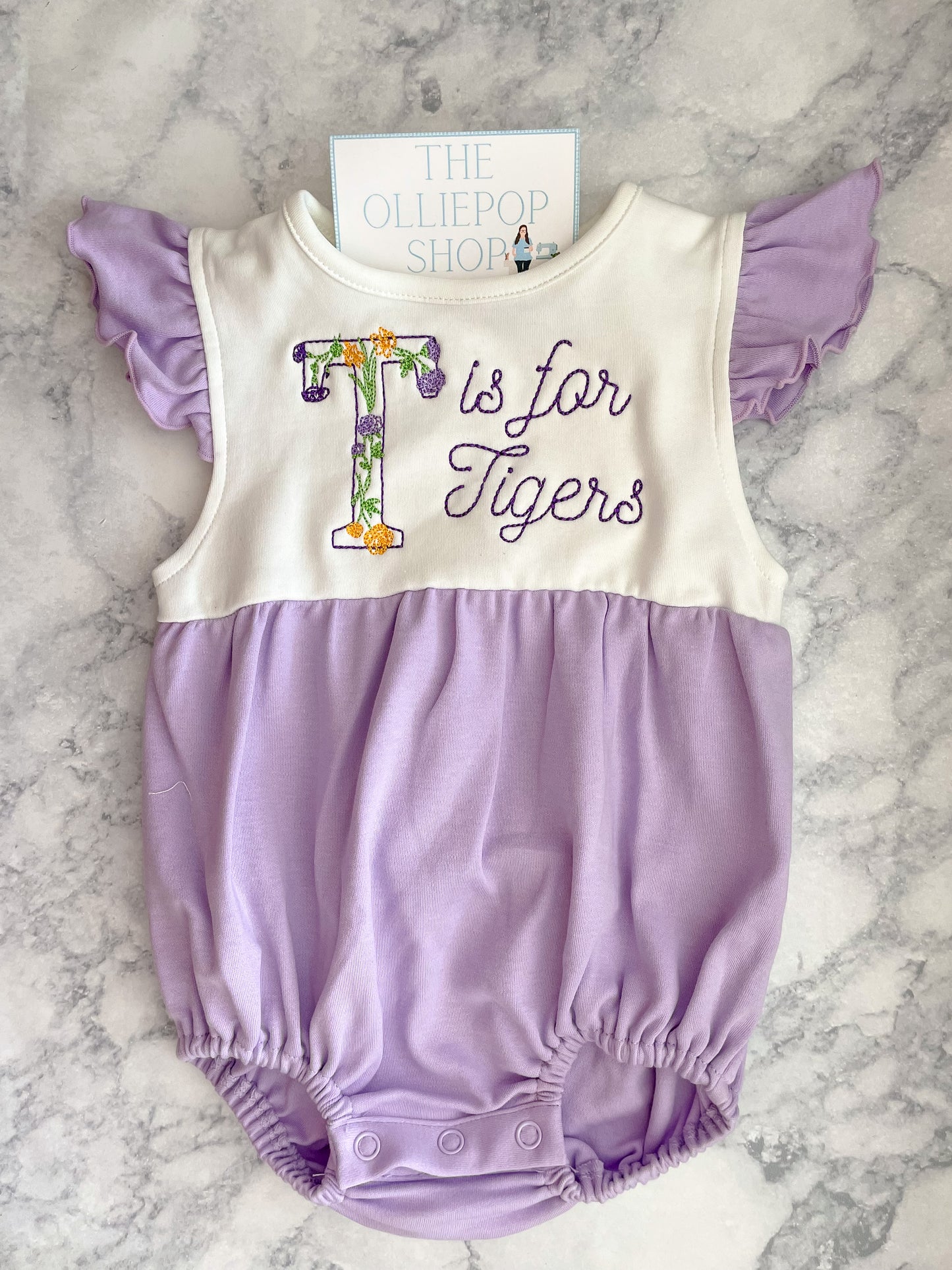 Purple Striped Knit Flutter Sleeve Bubble Monogram Personalized Bubble with Snap Closure