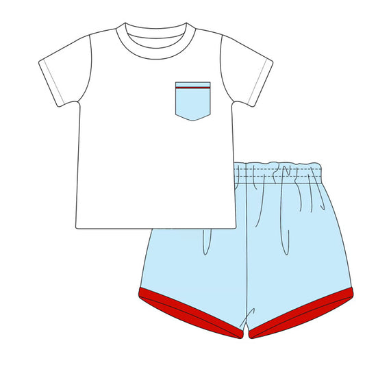 Hampton Light Blue with Red Trim Short Set