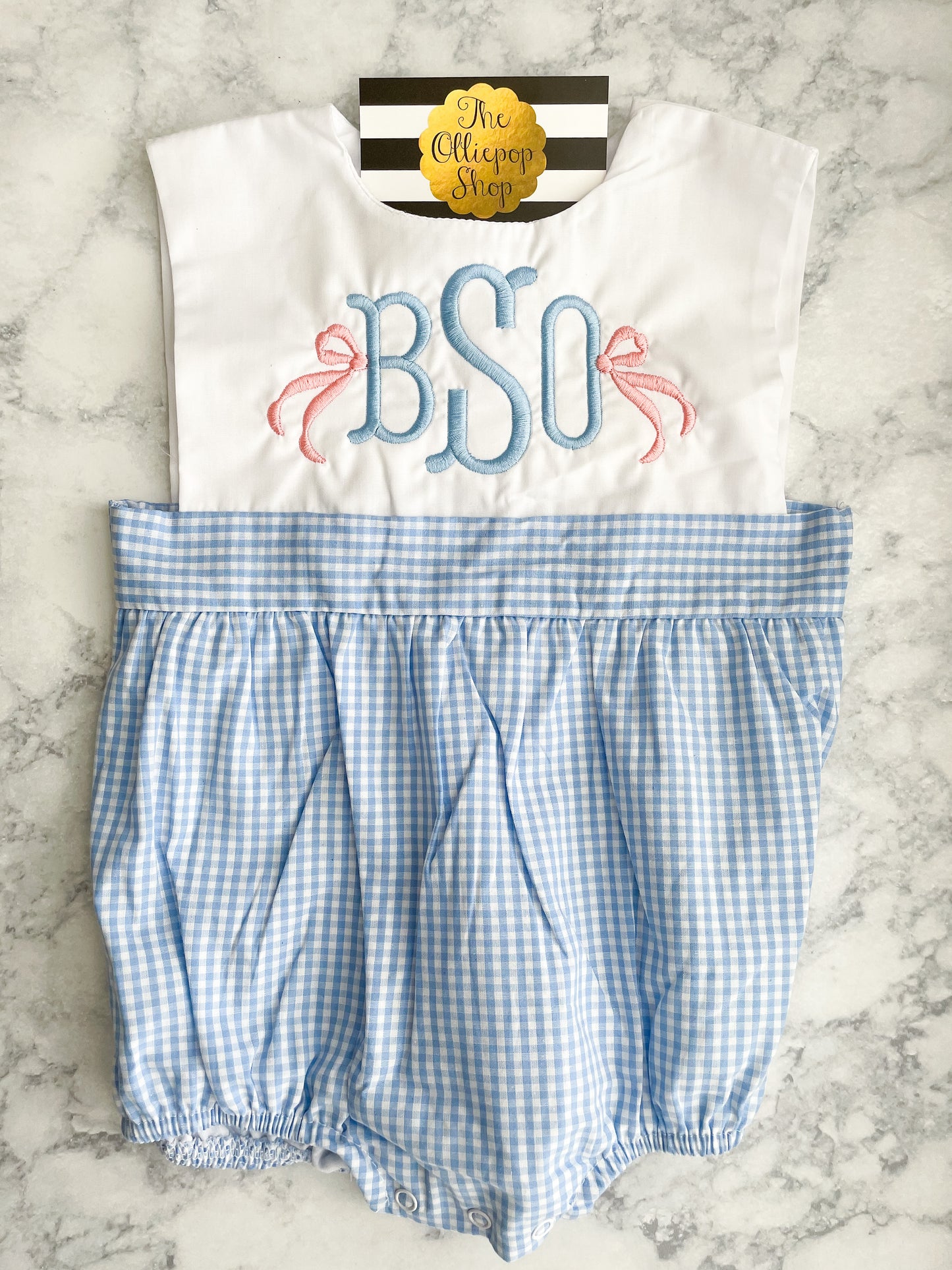 Blue and White Bib Gingham Knit Bubble