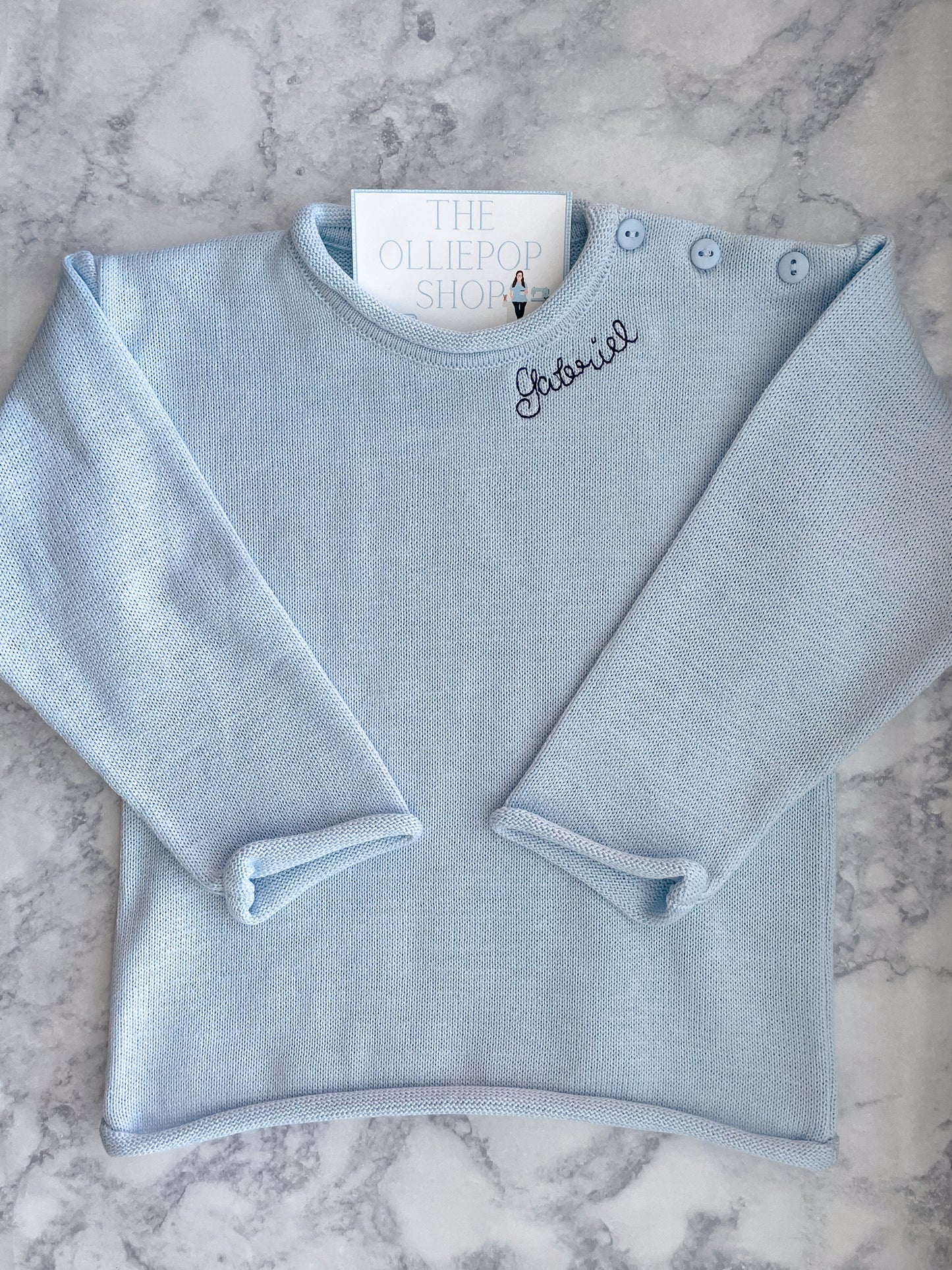 Roll-neck Light Blue Button Neck Sweater