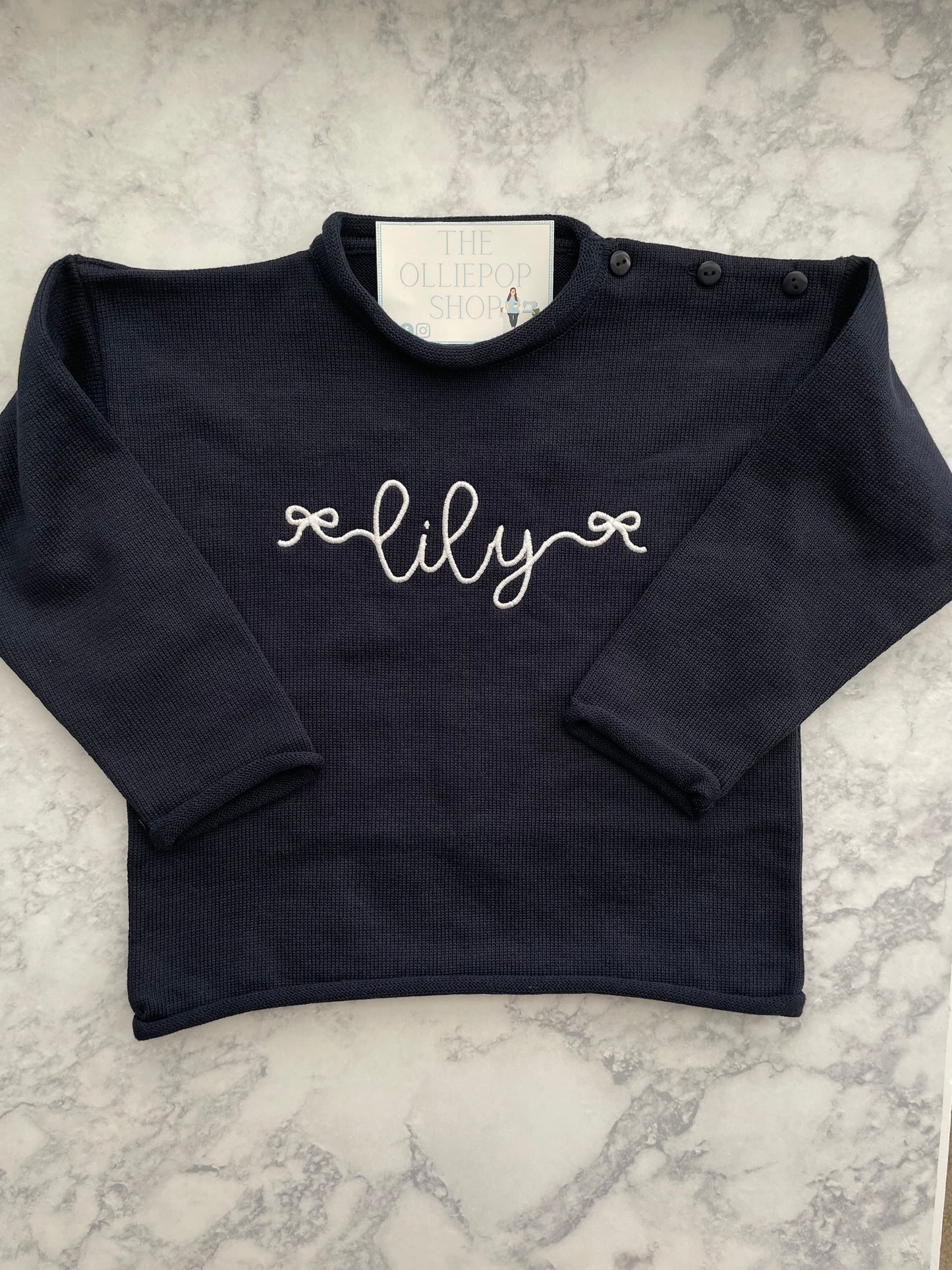 Bow Name Rollneck Button Neck Sweater