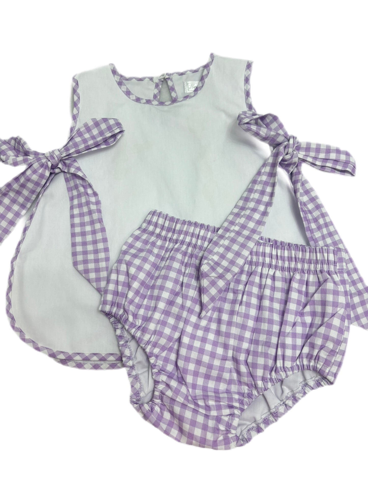 Hampton Purple Gingham Bow Diaper Set