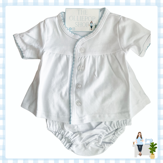 Diaper Set-Blue Picot Trim