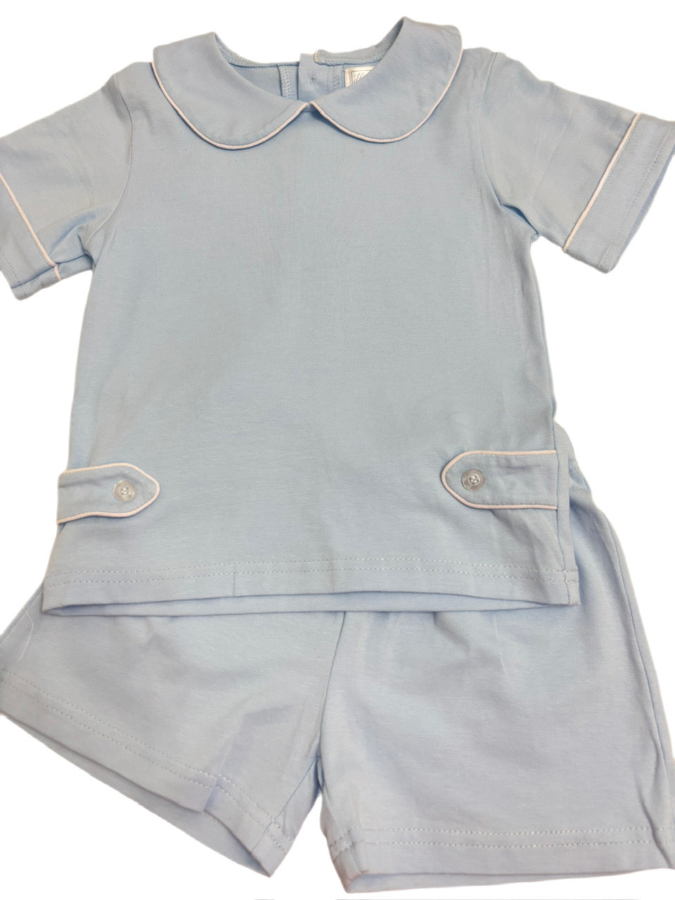 Hampton Light Blue Picot Button Short Set