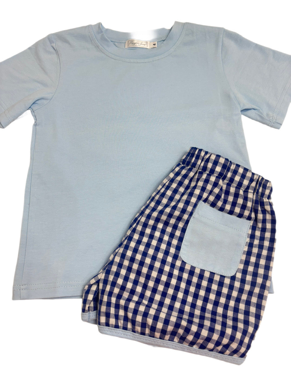 Hampton Light Blue and Navy Gingham Pocket Short Set